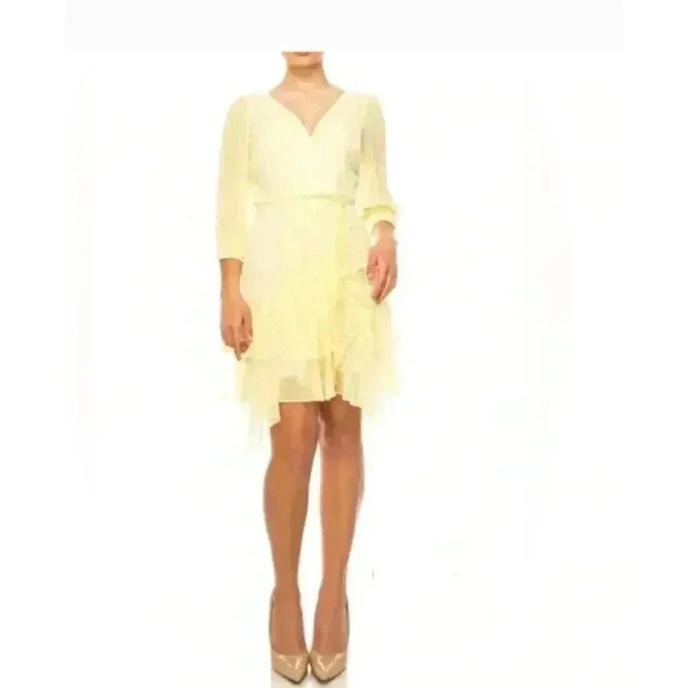 NWOT Maison Tara Womens Faux Wrap Dot Ruffle Dress Size 6